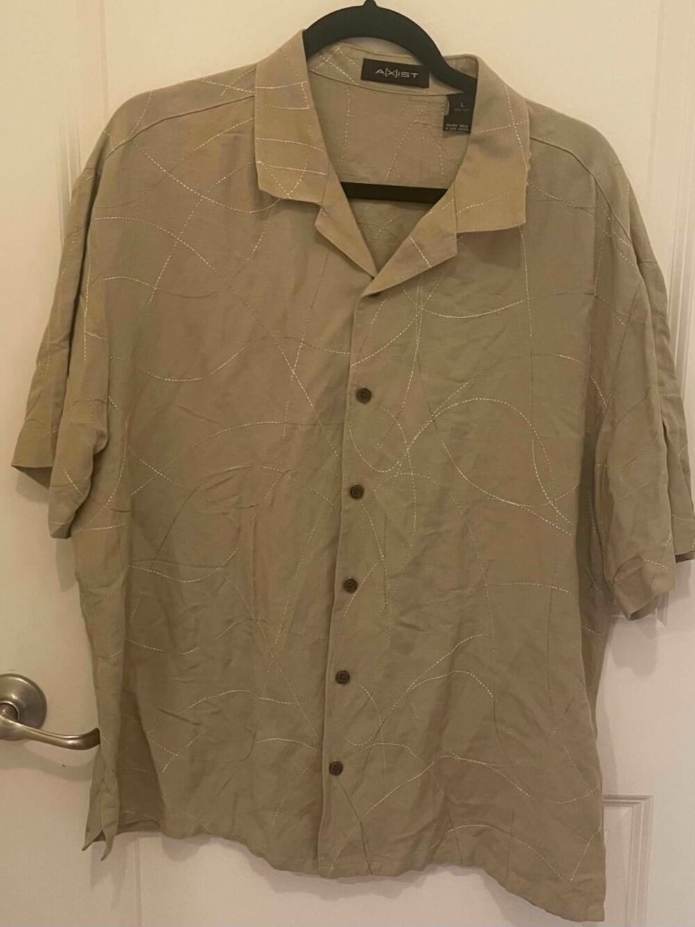 AXIST Men’s Tan Linen Button Front Short Sleeve Shirt, Size L